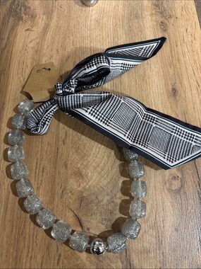 Stylish Black & White Scarf Necklace with Silver Sparkle chunky Beads